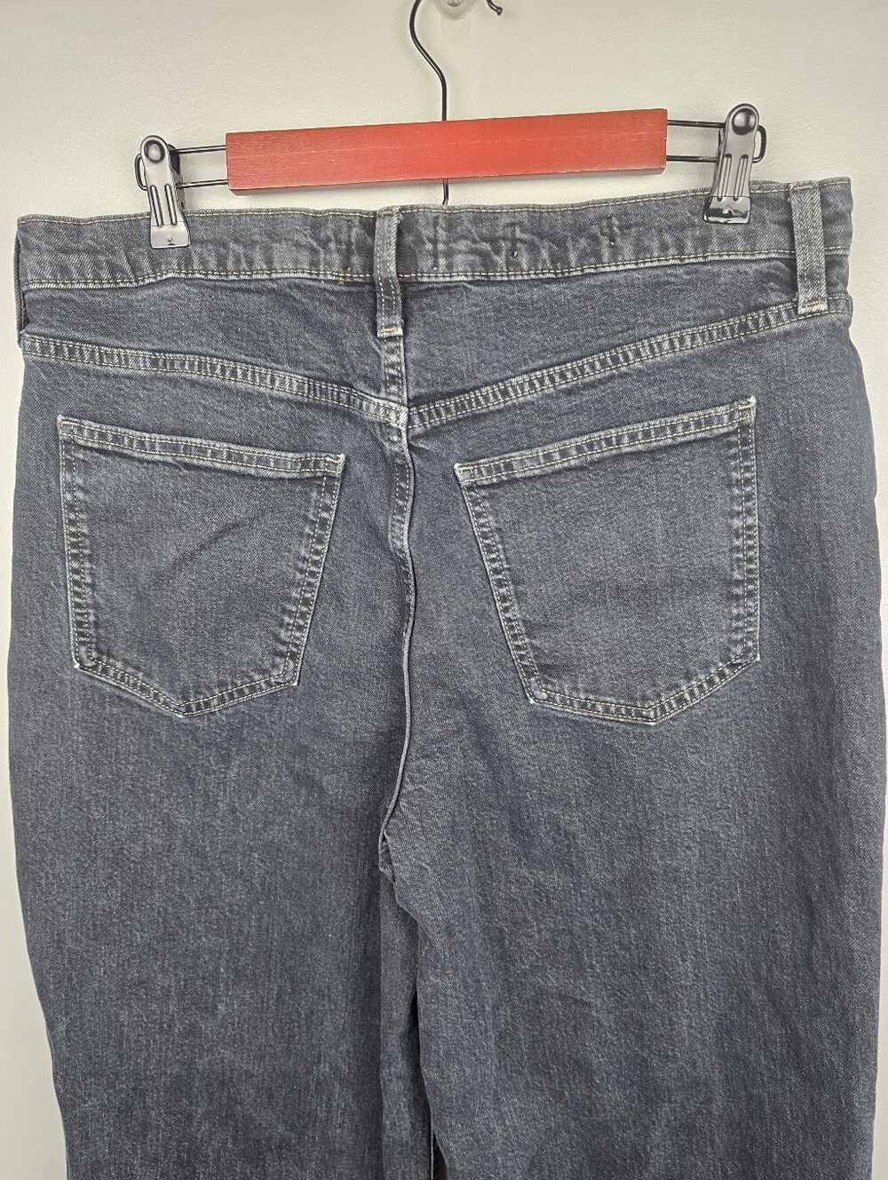 High-Rise Wide Leg Jeans Dark Wash Faded Black Womens Size 14R 90s Baggy Classic - Picture 5 of 13